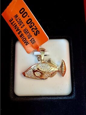 Gold-Tone Men's Pendant with Clear Stones - 925 Moissanite